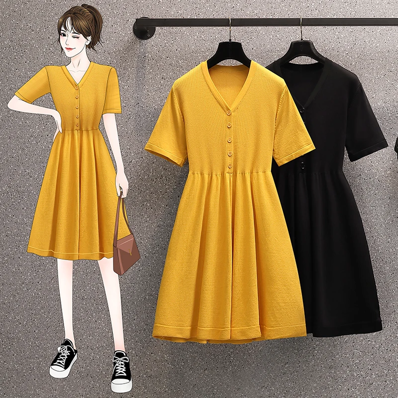 EHQAXIN Summer New Plus Size Women's Clothing Was Thinner Mid-Length Knitted Dress Short-Sleeved V-Neck Shirt Fashion Tops L-4XL
EHQAXIN Summer New Plus Size Women's Clothing Was Thinner Mid-Length Knitted Dress Short-Sleeved V-Neck Shirt Fashion Tops L-4XL