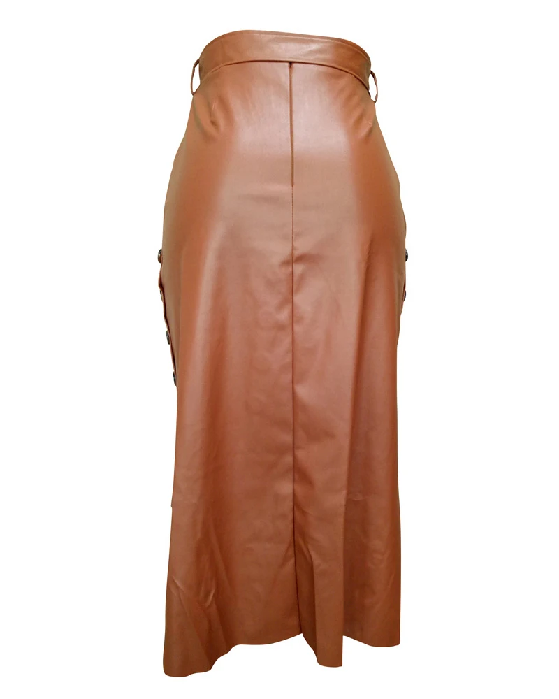 Womens Faux Leather Midi Skirt High Waist Button Trim Slit Bodycon Pencil Skirt with Belt Buttoned Slit PU Leather Midi Skirt
Womens Faux Leather Midi Skirt High Waist Button Trim Slit Bodycon Pencil Skirt with Belt Buttoned Slit PU Leather Midi Skirt