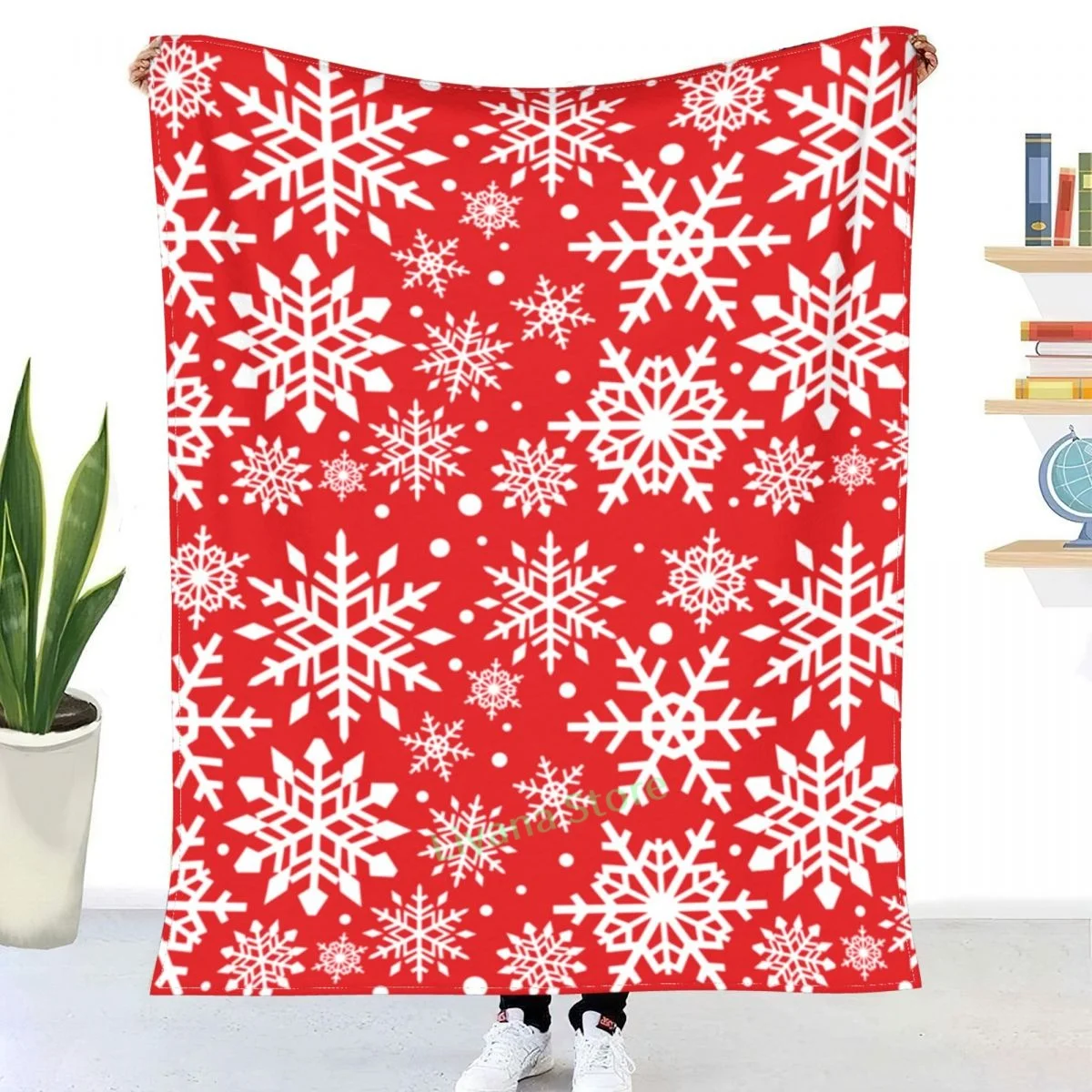 

Bedsure Christmas Holiday Sherpa Fleece Throw Blanket Snowflake Red and White Fuzzy Warm Couch Sofa and Gift 50x60 inches