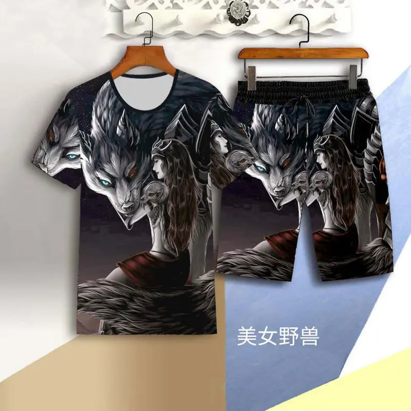 2021 summer men's new casual loose short-sleeved dragon suit fashion 3D beauty and beast print T-shirt shorts 2-piece set
2021 summer men's new casual loose short-sleeved dragon suit fashion 3D beauty and beast print T-shirt shorts 2-piece set