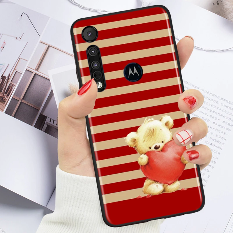 Cartoon teddy bear for Motorola G9 G8 G E7 E6 One Play Marco Hyper Fusion Stylus Power Edge Plus Black Phone Case | Мобильные