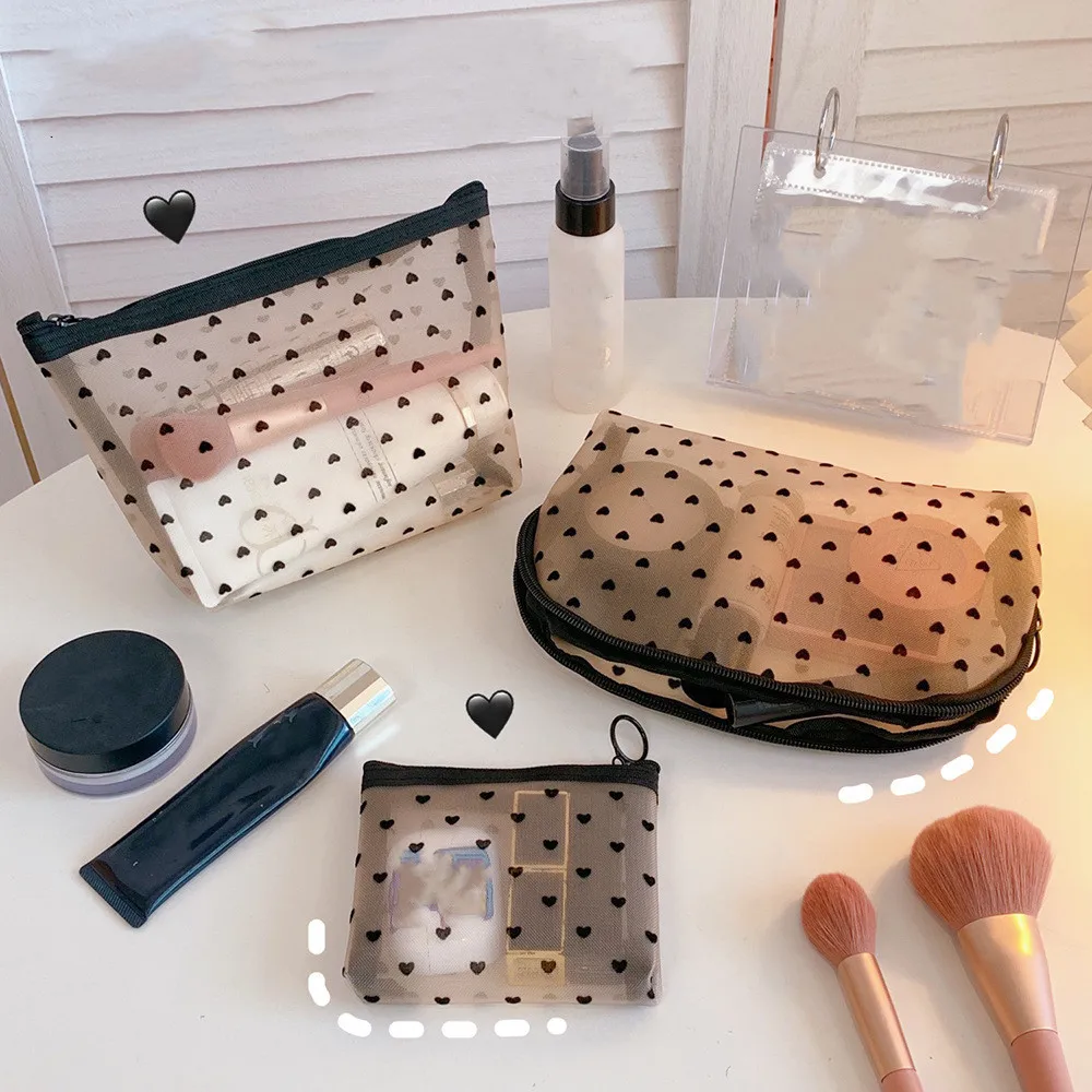Cosmetic Bag Black Heart-shaped Mesh Makeup Bag Zipper Beauty Case Large Toiletry Women Men Travel Toiletry Bags
Cosmetic Bag Black Heart-shaped Mesh Makeup Bag Zipper Beauty Case Large Toiletry Women Men Travel Toiletry Bags