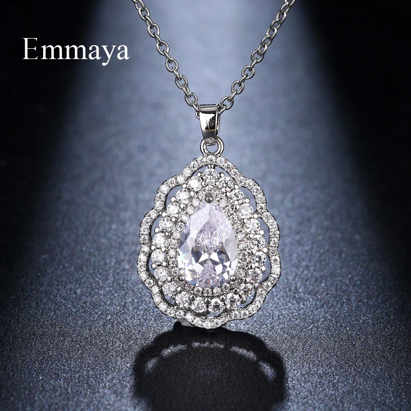 Emmaya Charming Flower WIth Waterdrop Shape Design Silver Plated Gorgeous Cubic Zircon Necklace For Female Dinner Decoration | Украшения и
