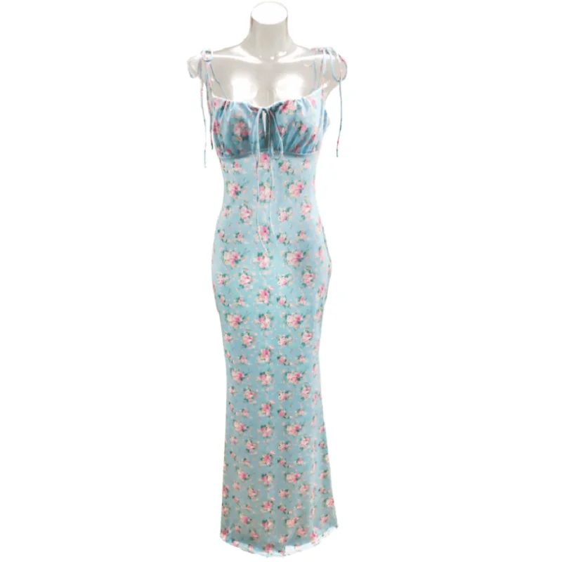 New Elegant Women Maxi Floral Sundress Spaghetti Strap Lace-up Long Dress Summer Party Backless Flowers Formal Dress for Lady 
New Elegant Women Maxi Floral Sundress Spaghetti Strap Lace-up Long Dress Summer Party Backless Flowers Formal Dress for Lady