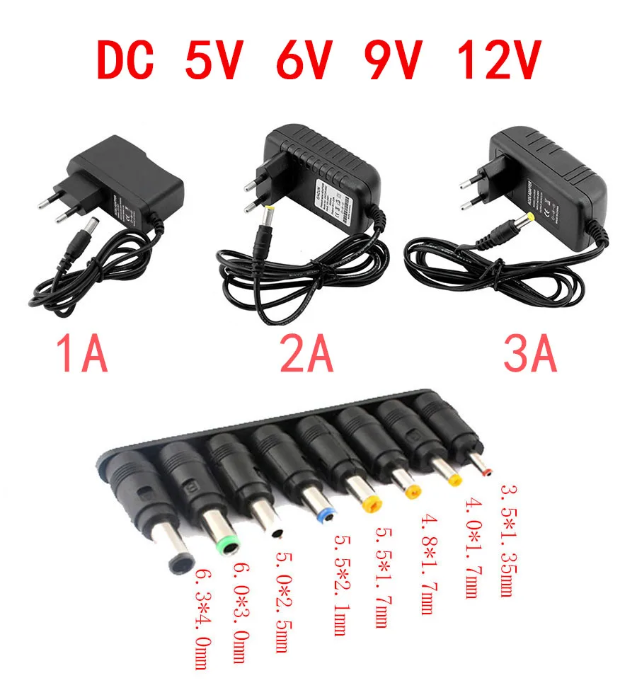 

Power Adapter 100-240V DC5V 6V 9V 12V 1A 2A 3A, Universal Wall Socket 6W Maximum 5.5X2.5mm,with 8 Outlets