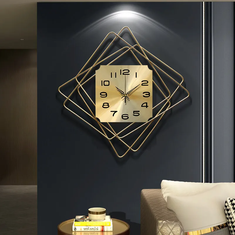 

Modern Wrought Iron Square Shape Wall Clocks Home Livingroom Wall Mural Decoration Hotel Lobby Mute Clock Wall Sticker Crafts