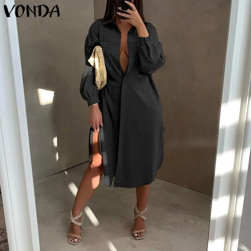 Autumn 2021 VONDA Women Long Sleeve Shirt Dress Casual Lapel Button Down Dresses Femme Party Robes Sundress Holiday Vestidos
Autumn 2021 VONDA Women Long Sleeve Shirt Dress Casual Lapel Button Down Dresses Femme Party Robes Sundress Holiday Vestidos