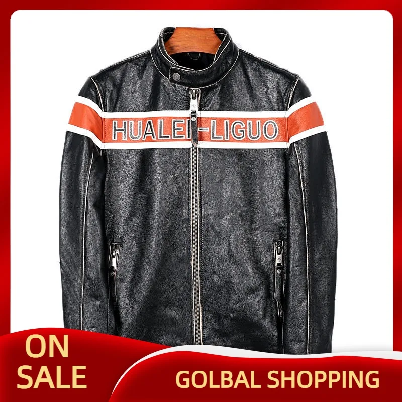 2021 Black Genuine Leather Jacket Men Motorcycle Style Stand Collar Plus Size 5XL Real Natural Cowhide Slim Fit Short Biker Coat
2021 Black Genuine Leather Jacket Men Motorcycle Style Stand Collar Plus Size 5XL Real Natural Cowhide Slim Fit Short Biker Coat