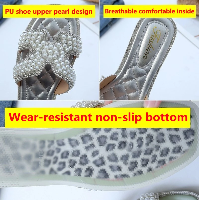 Pantoufles De Femmes Fashion Pearl Design PU Shoe Upper Non-slip Rubber Comfortable Flat Bottom Women's Beach Shoes Plus size 43 
Pantoufles De Femmes Fashion Pearl Design PU Shoe Upper Non-slip Rubber Comfortable Flat Bottom Women's Beach Shoes Plus size 43