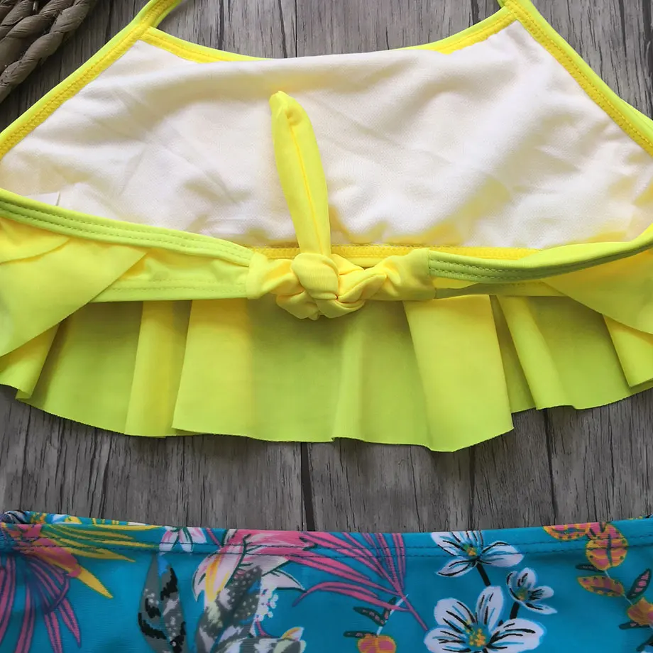 5-12 Years Falbala Girl Swimsuit Kids Floral Bikini Two Piece Children's Swimwear Halter Top Bathing Suit Girls Swim Wear | Спорт и