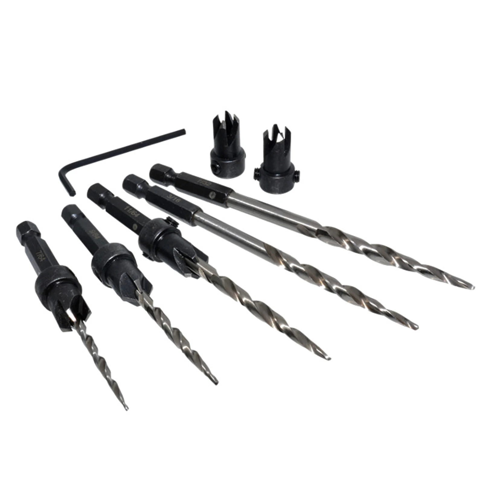 11PCS Wood Drills 1/4 "hex Shank Countersink Drill Bits Set With Tapered High Speed Steel Drill Bits Hex Wrench For Woodworking 
11PCS Wood Drills 1/4 "hex Shank Countersink Drill Bits Set With Tapered High Speed Steel Drill Bits Hex Wrench For Woodworking