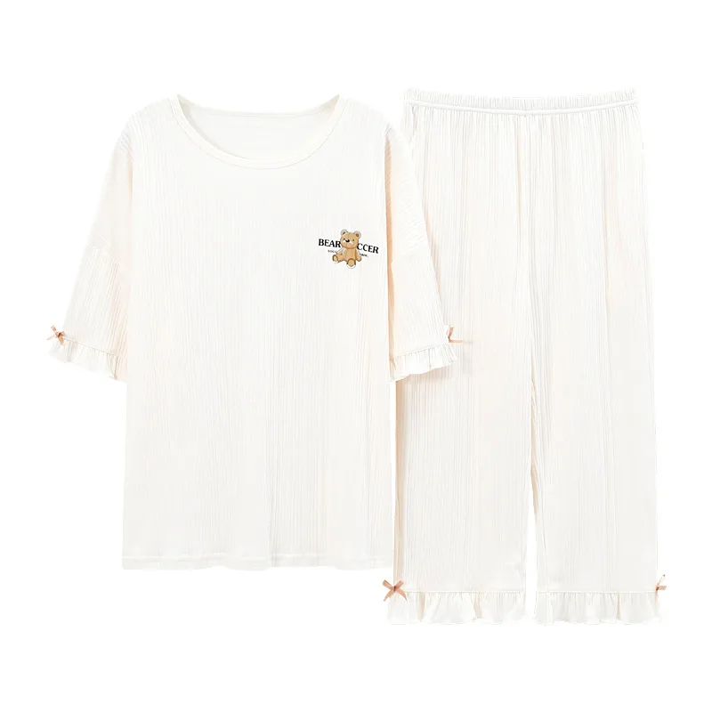 Summer pajamas women's summer short sleeve Capris casual Korean girls lovely small size women's home suit
Summer pajamas women's summer short sleeve Capris casual Korean girls lovely small size women's home suit