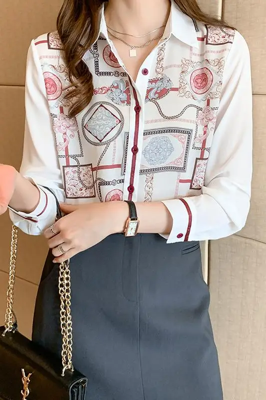 Houthion Silk Women's Blouses Geometric Print Buttons Shirt New Slim Commuter Blouse Fashion Long Sleeve Top Lady Shirts
Houthion Silk Women's Blouses Geometric Print Buttons Shirt New Slim Commuter Blouse Fashion Long Sleeve Top Lady Shirts
