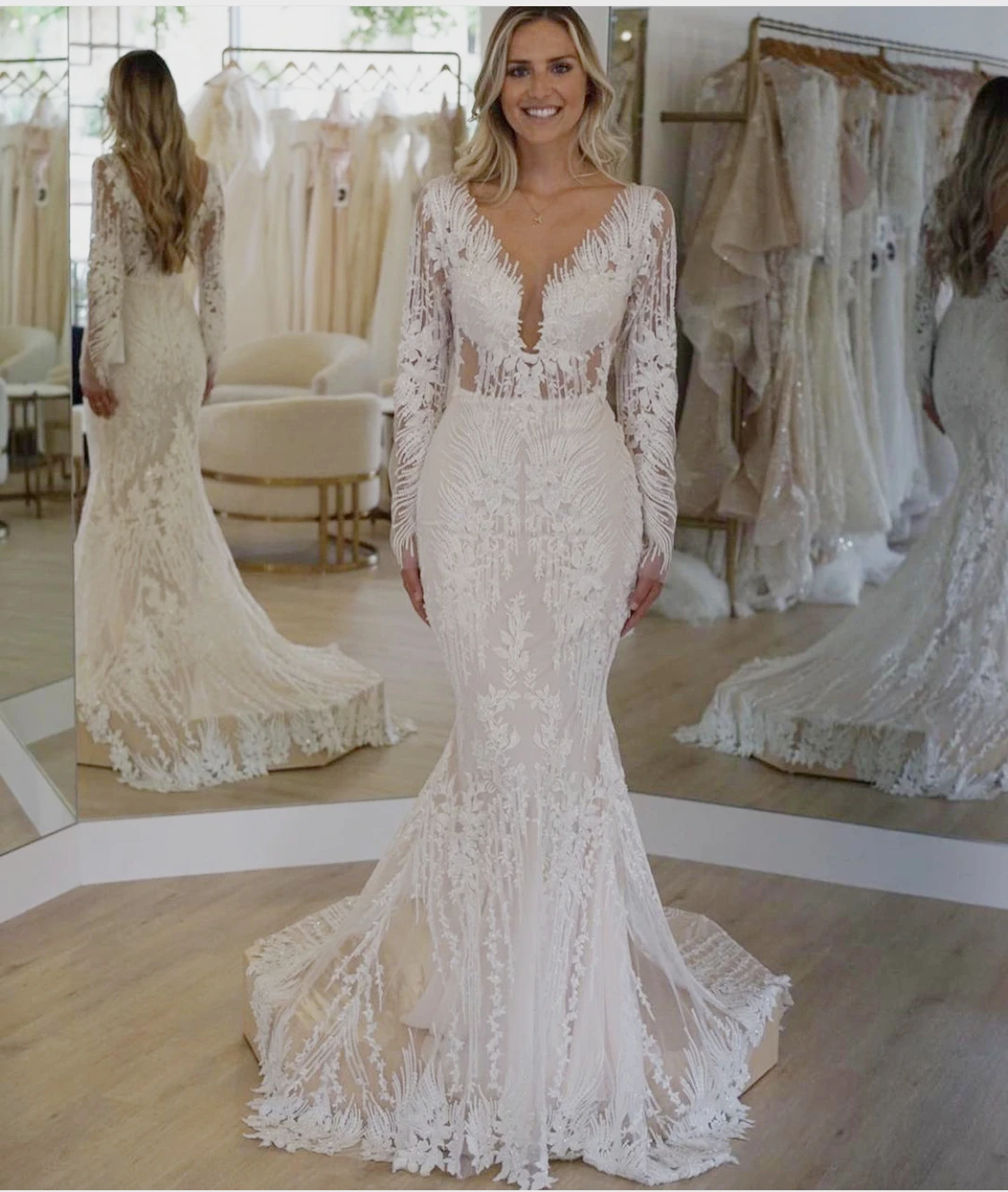 Luxury Lace Mermaid Wedding Dress 2022 V-Neck Long Sleeve Appliques Sexy Backless Transparent Corset Bride Gown Robe De Mariage
Luxury Lace Mermaid Wedding Dress 2022 V-Neck Long Sleeve Appliques Sexy Backless Transparent Corset Bride Gown Robe De Mariage