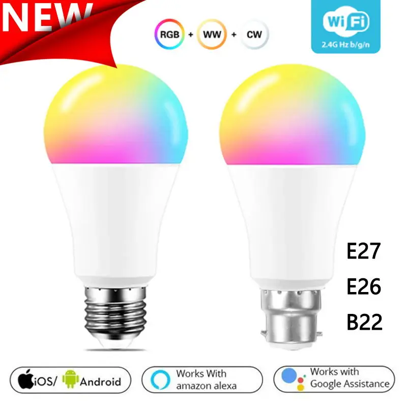 

Умсветильник Энергосберегающая светодиодная лампа с регулировкой яркости и Wi-Fi, 9 Вт, E27/E26/B22 RGB + CW, работает с Alexa Google Home Homekit, умная лампа