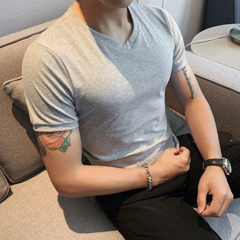 Korean V-neck Short Sleeve T-Shirt Men Tee Shirt Homme Summer Slim Solid Bottom Men T Shirts Social Club Outfits 5 Colour Home
Korean V-neck Short Sleeve T-Shirt Men Tee Shirt Homme Summer Slim Solid Bottom Men T Shirts Social Club Outfits 5 Colour Home