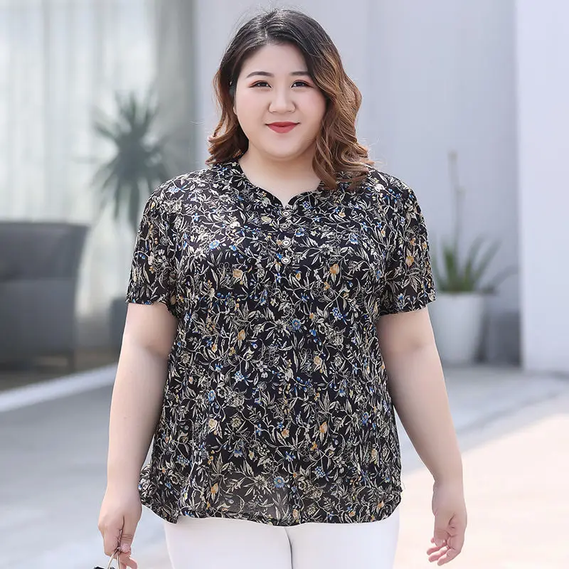 MOYISU New Plus Size 8XL Obesity Women Chiffon Blouses Print Tops V-neck Short Sleeve 2022 Summer Casual Fashion Lady Blouse
MOYISU New Plus Size 8XL Obesity Women Chiffon Blouses Print Tops V-neck Short Sleeve 2022 Summer Casual Fashion Lady Blouse