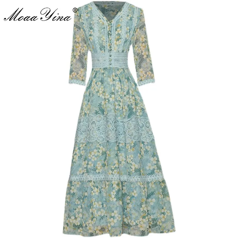 MoaaYina Fashion Designer dress Summer Women's Dress V-neck Half sleeve Floral Print Lace Vacation Elegant Dresses
MoaaYina Fashion Designer dress Summer Women's Dress V-neck Half sleeve Floral Print Lace Vacation Elegant Dresses