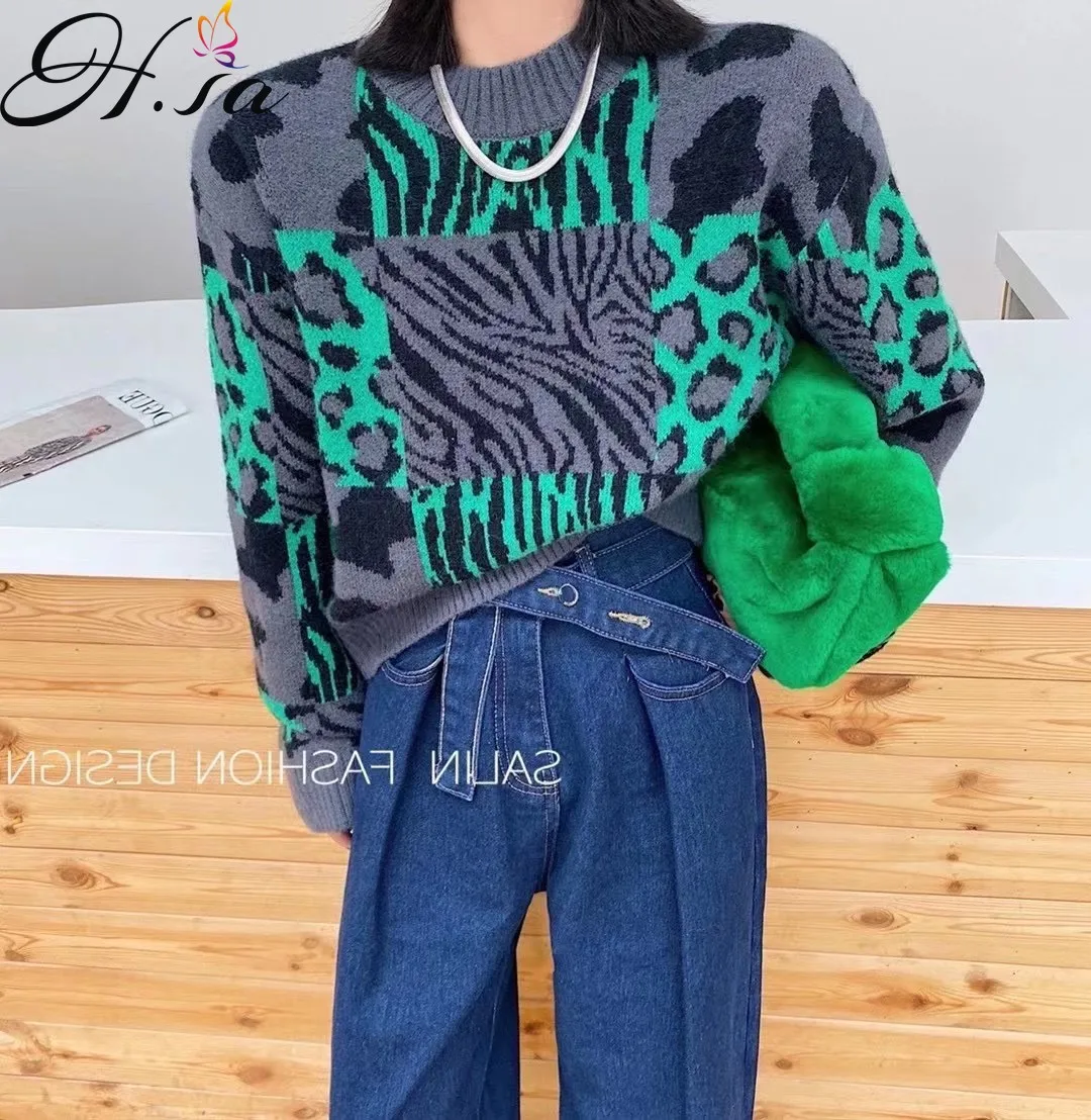 Hsa 2021 Autumn And Winter Leopard Sweaters Pullover Patchwork Zebra Sweater Korean Style Slimming Chic Short Knitwear Top
Hsa 2021 Autumn And Winter Leopard Sweaters Pullover Patchwork Zebra Sweater Korean Style Slimming Chic Short Knitwear Top
