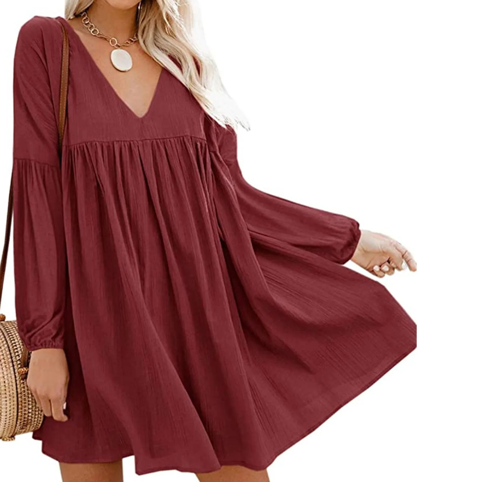 Solid Color Long Sleeve Dress Women Fashion Sexy Long Sleeve Solid V Neck Solid Narrow Cuffs Loose Mini Dress
Solid Color Long Sleeve Dress Women Fashion Sexy Long Sleeve Solid V Neck Solid Narrow Cuffs Loose Mini Dress