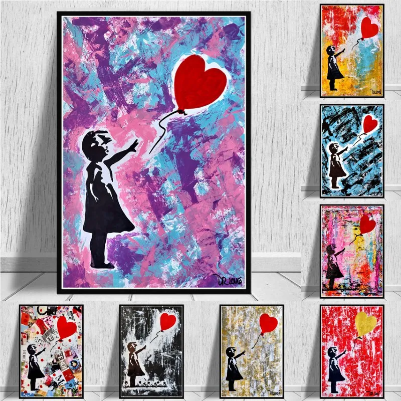 Abstract Graffiti Banksy Canvas Painting Girl Holding A Love Balloon Poster Print Wall Art Pictures for Living Room Decor Cuadro 
Abstract Graffiti Banksy Canvas Painting Girl Holding A Love Balloon Poster Print Wall Art Pictures for Living Room Decor Cuadro