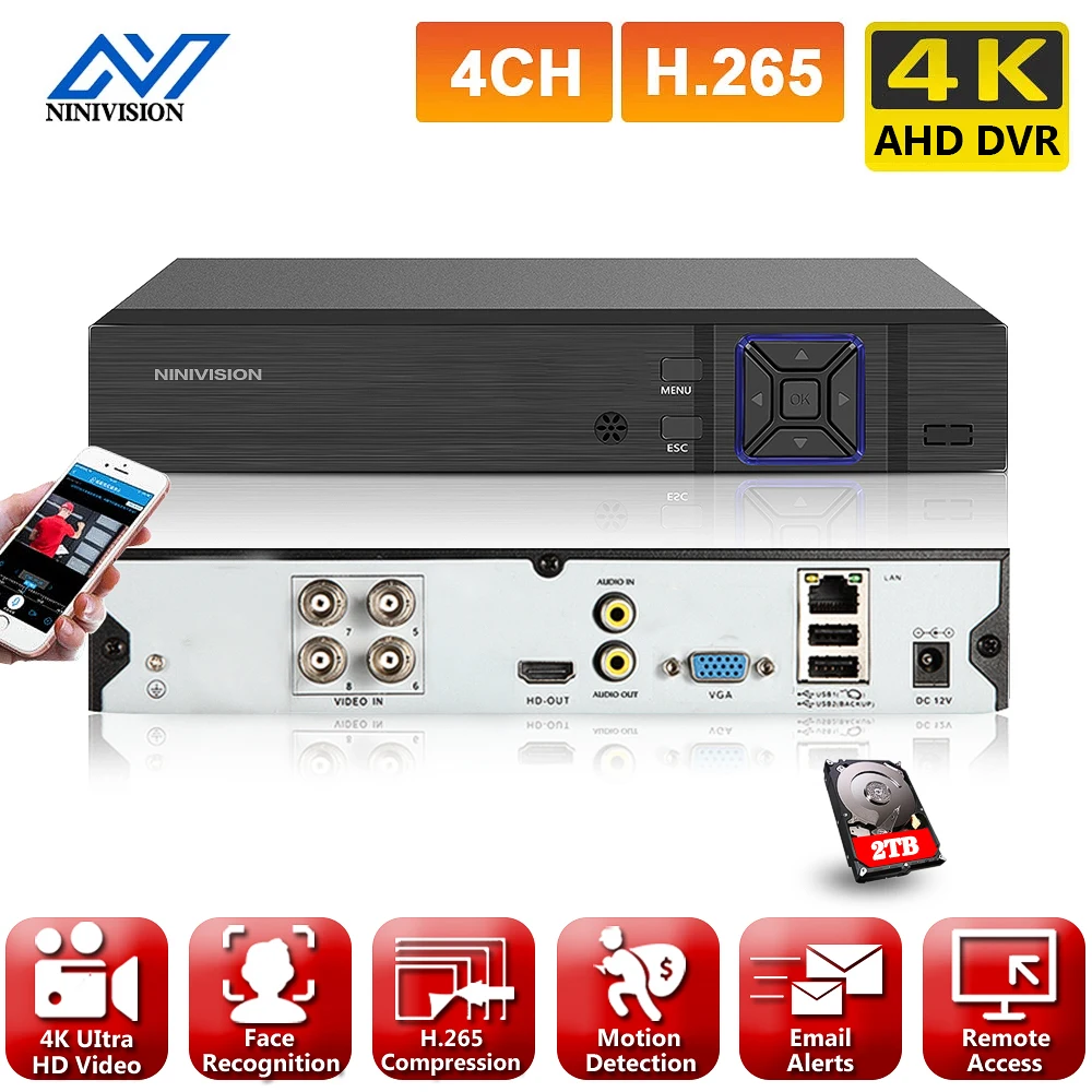 

Камера видеонаблюдения, H.265 +, 4 канала, 4K, 8 каналов, 16 каналов, 5 МП, 2 Мп, гибридный видеорегистратор с коаксиальным управлением, P2P XVI/AHD/TVI/CVI/CVBS/IP