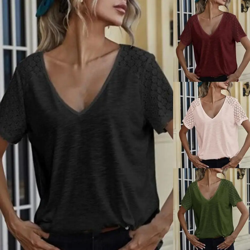 80% Dropshipping!!Women Blouse Lace V Neck Summer Solid Color Short Sleeve T-shirt for Dating
80% Dropshipping!!Women Blouse Lace V Neck Summer Solid Color Short Sleeve T-shirt for Dating