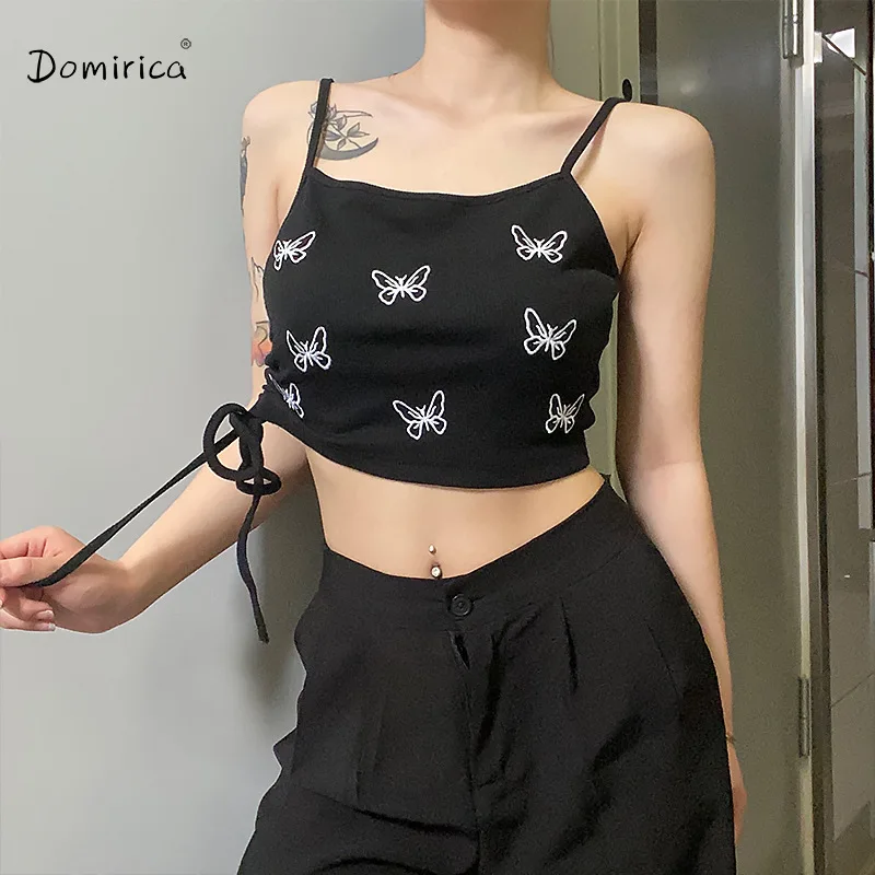 

Camisole Women's Summer New Butterfly Print Umbilical Strap Drawstring Bottoming Top Spaghetti Strap Crop Tops Tank Top Women