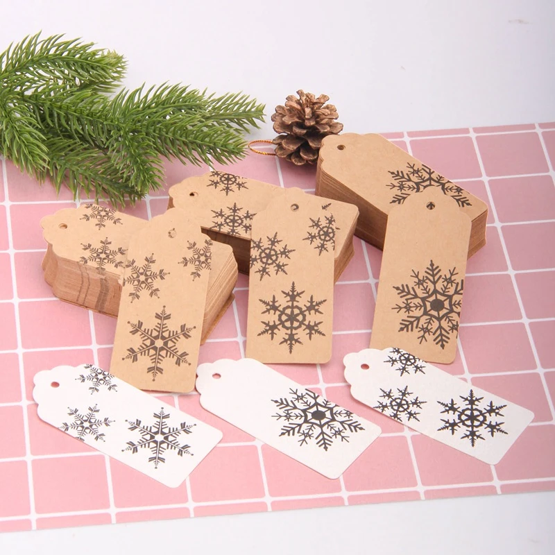 50 шт. DIY открытки из крафт бумаги снежинки бумага подвесные бирки рождественские
