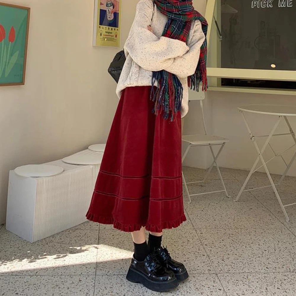 FairyShely 2021 Vintage Velvet Long Skirt Women High Waist Midi Skirt Korean Red Elastic Band A-line Maxi Skirts Womens
FairyShely 2021 Vintage Velvet Long Skirt Women High Waist Midi Skirt Korean Red Elastic Band A-line Maxi Skirts Womens