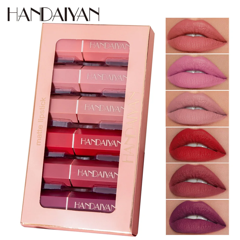 HANDAIYAN 6 Color Velvet Matte Lipstick Set Lasting Waterproof High Quality Professional Makeup Women Lip Beauty Cosmetics
HANDAIYAN 6 Color Velvet Matte Lipstick Set Lasting Waterproof High Quality Professional Makeup Women Lip Beauty Cosmetics