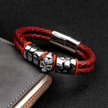 Pop Bohemian Style 316 Stainless Steel Mens Bracelet Ghost Head Accessories Woven Wine Leather Woman Bracelet 7 Day Delivery