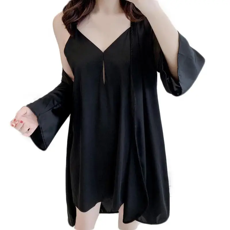 Black V-Neck Night Robe Sexy Women 2PC Strap Top Sleepwear Sets Casual Pajamas Home Wear Nightwear Sleep Kimono Bath Gown
Black V-Neck Night Robe Sexy Women 2PC Strap Top Sleepwear Sets Casual Pajamas Home Wear Nightwear Sleep Kimono Bath Gown