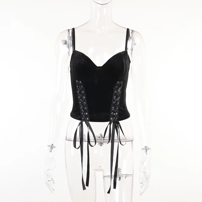 Spaghetti Strap Bandage V Neck Sexy Crop Tops Vintage Backless Corset Tops for Women Gothic Black Nightclub Caimiole
Spaghetti Strap Bandage V Neck Sexy Crop Tops Vintage Backless Corset Tops for Women Gothic Black Nightclub Caimiole