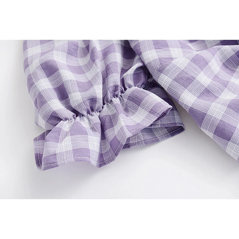 Women 2021 Summer Purple Plaid Sweet Blouses And Shirts For Ladies Korean Chest Cross Retro Square Collar Short Sleeve Ins Tops
Women 2021 Summer Purple Plaid Sweet Blouses And Shirts For Ladies Korean Chest Cross Retro Square Collar Short Sleeve Ins Tops