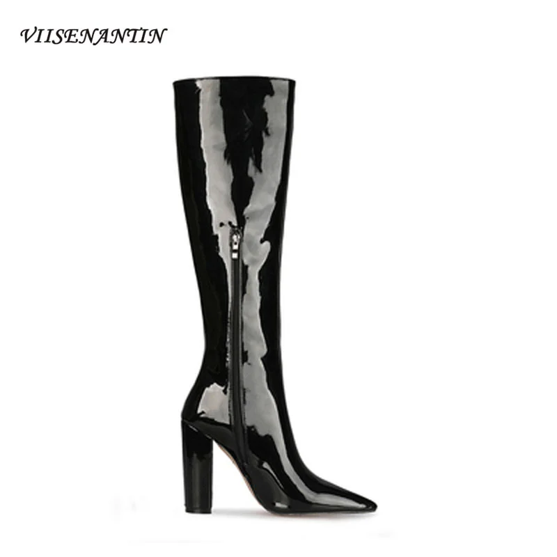 Pointed Thick Heel Patent Leather Side Zipper High Boots Women's Knee-length Pure Color Simple and Versatile Fashion Boots
Pointed Thick Heel Patent Leather Side Zipper High Boots Women's Knee-length Pure Color Simple and Versatile Fashion Boots