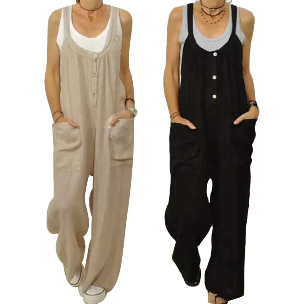 Women Solid Color Buttons-Pockets Cotton Linen Jumpsuit Bib Overall Dungarees Strappy Vintage Cotton Rompers 2020 Summer
Women Solid Color Buttons-Pockets Cotton Linen Jumpsuit Bib Overall Dungarees Strappy Vintage Cotton Rompers 2020 Summer