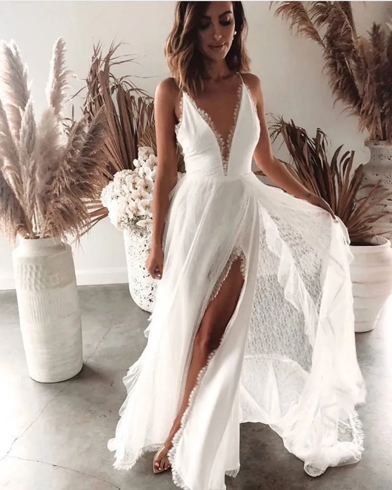 Boho Beach Bohemian Wedding Dresses 2020 Woman's Plus Size Bride Gowns