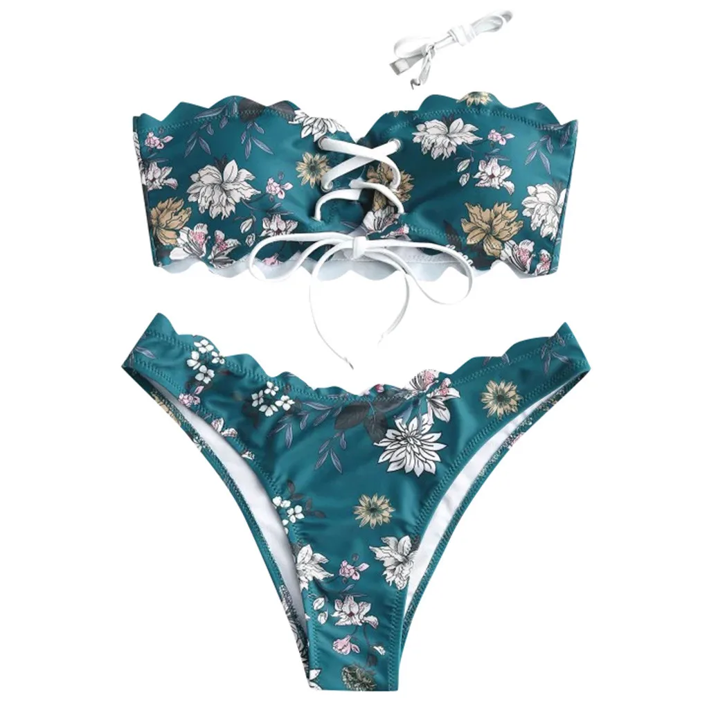2020 Bandeau Bikini Swimwear Women Swimsuit Sexy floral Lace up wave edge Bikinis Set Push Up Bathing Suit Brazilian Biquini
2020 Bandeau Bikini Swimwear Women Swimsuit Sexy floral Lace up wave edge Bikinis Set Push Up Bathing Suit Brazilian Biquini