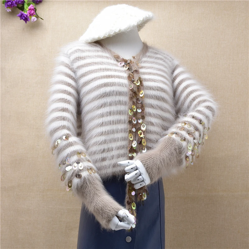 New Fashion Women Cardigan Jacket v-Neck knit rabbit sweater lady striped sable soft sequin Zipper spring outwear home clothes
New Fashion Women Cardigan Jacket v-Neck knit rabbit sweater lady striped sable soft sequin Zipper spring outwear home clothes
