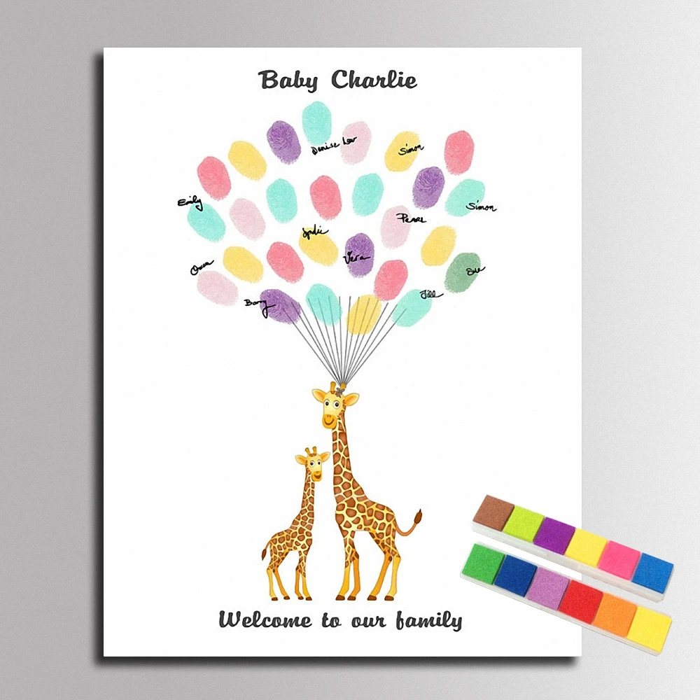 Baby Shower Gift Guest Book Fingerprint Signature Canvas Painting Cartoon Giraffe Wedding Baptism first communion Souvenir
Baby Shower Gift Guest Book Fingerprint Signature Canvas Painting Cartoon Giraffe Wedding Baptism first communion Souvenir