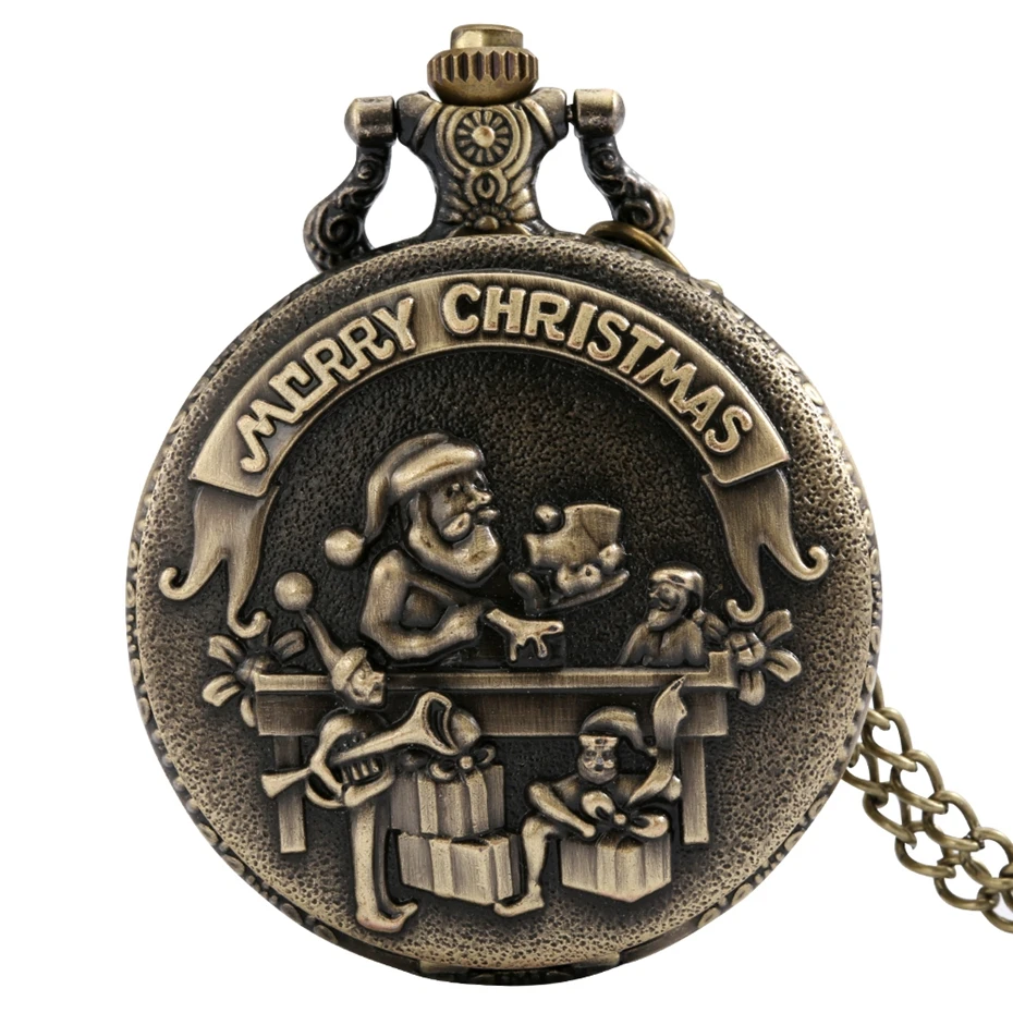 Bronze Merry Christmas Santa Claus Design Quartz Pocket Watch Necklace Vintage Pendant Chain Xmas Collection Gifts for Men Women
Bronze Merry Christmas Santa Claus Design Quartz Pocket Watch Necklace Vintage Pendant Chain Xmas Collection Gifts for Men Women