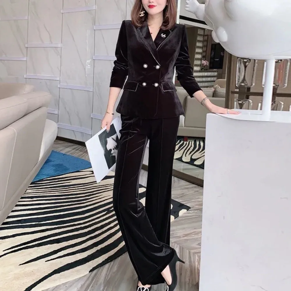 Black Velvet Slim Blazer Set Female Autumn Winter 2021 Korean Ladies Double Breasted Jackets Wide Leg Trouser Suits 2-piece Suit
Black Velvet Slim Blazer Set Female Autumn Winter 2021 Korean Ladies Double Breasted Jackets Wide Leg Trouser Suits 2-piece Suit