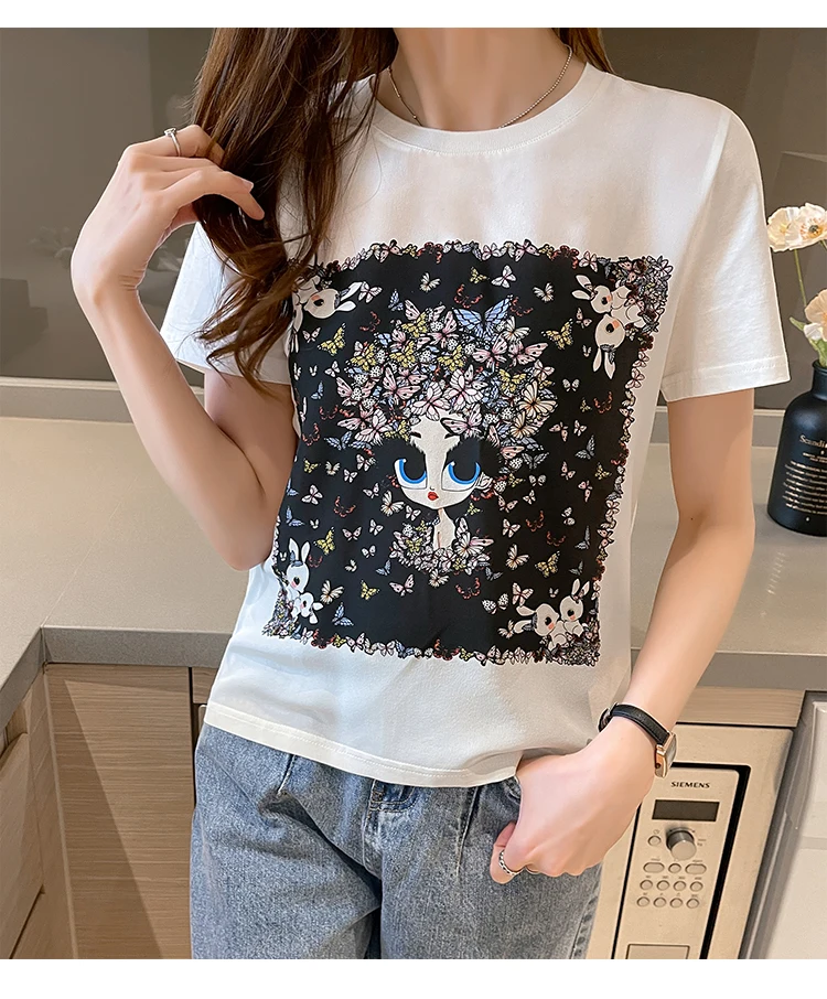Women's T-shirt Print T-shirts O-neck Tees Fashion Top Plus Size Casual Tops Short Sleeve Tshirt Loose Cotton Lady T Shirt 20076
Women's T-shirt Print T-shirts O-neck Tees Fashion Top Plus Size Casual Tops Short Sleeve Tshirt Loose Cotton Lady T Shirt 20076
