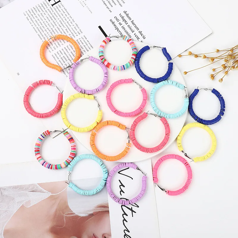 Bohemian Colorful Polymer Clay Soft Pottery Heishi Disc Beads Geometric Round Large Hoop Earring For Women Rainbow Beach Jewelry
Bohemian Colorful Polymer Clay Soft Pottery Heishi Disc Beads Geometric Round Large Hoop Earring For Women Rainbow Beach Jewelry
