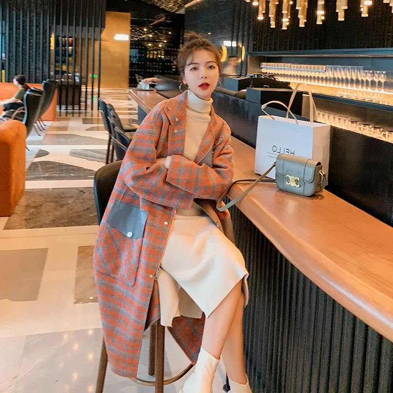 Winter Woolen Coat Female Korean Lattice Stitching Loose Thick Long Ladies Cloak Fashion Quality Casual Personality Women Jacket
Winter Woolen Coat Female Korean Lattice Stitching Loose Thick Long Ladies Cloak Fashion Quality Casual Personality Women Jacket