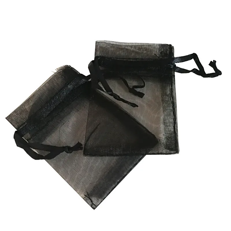 100 шт Черная органза 7x9 9x12 10x15 13x18 см сумки из органзы упаковка ювелирных изделий