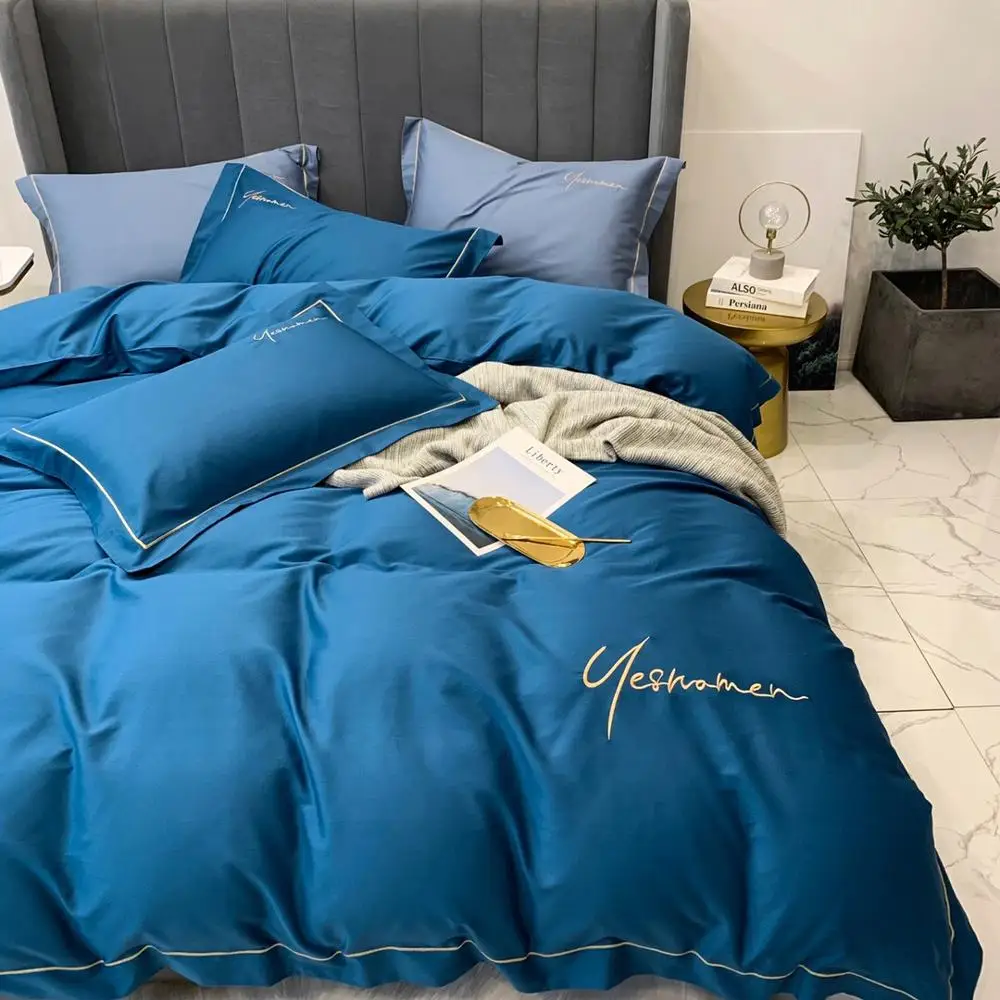 80 yarn combed blue cotton bedding set king bed set quilt cover and pillow cases
80 yarn combed blue cotton bedding set king bed set quilt cover and pillow cases