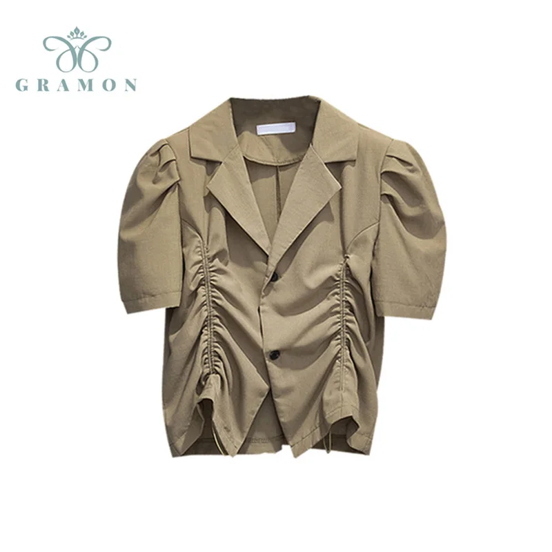 Women Chic Shirts Summer New Suit Collar Korean Pleating Puff Sleeve Blouse 2021 Plus Size High Waist Office Lady Shirts Female
Women Chic Shirts Summer New Suit Collar Korean Pleating Puff Sleeve Blouse 2021 Plus Size High Waist Office Lady Shirts Female