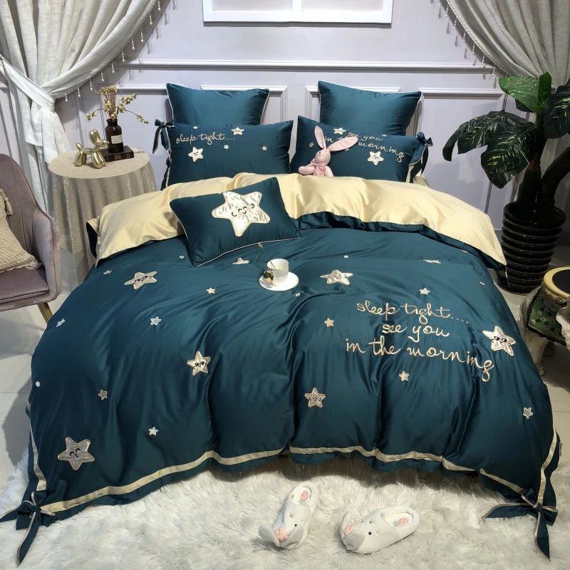 Stars Bedding Set Queen Size embroidery Bedding Sheet egyptian cotton Bed Linen ropa de cama King Bed Set Duvet Cover 4/7pcs
Stars Bedding Set Queen Size embroidery Bedding Sheet egyptian cotton Bed Linen ropa de cama King Bed Set Duvet Cover 4/7pcs